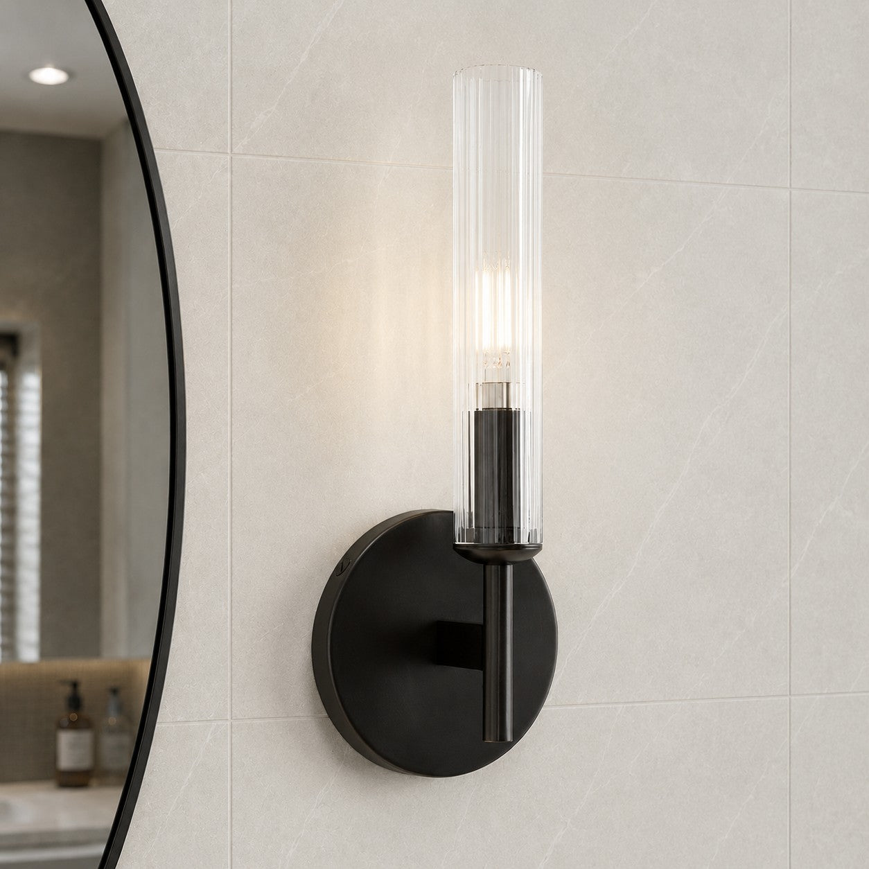 Bravira Glass Tube Wall Sconce - Classic Ribbed Brass Tube Lighting | Esilora