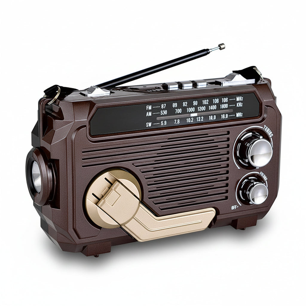 Kannettava aurinkoenergialla toimiva hätäradio — AM/FM-lyhytaaltovastaanotin