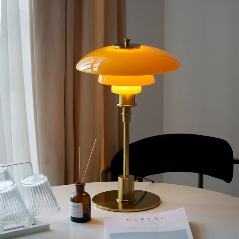 Retro Glass Table Lamp — Brass Base, Classic Design