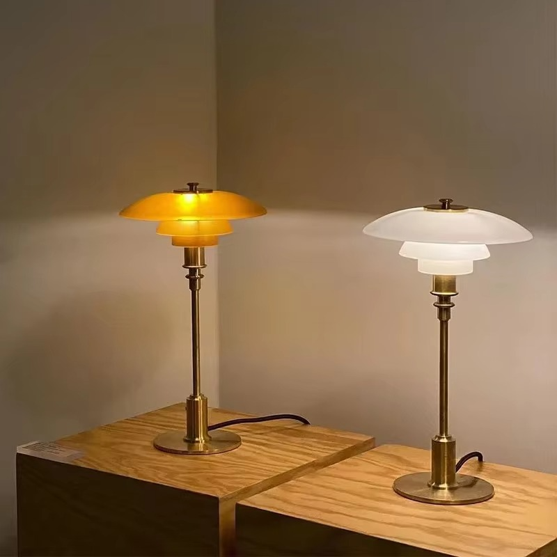 Retro Glass Table Lamp — Brass Base, Classic Design