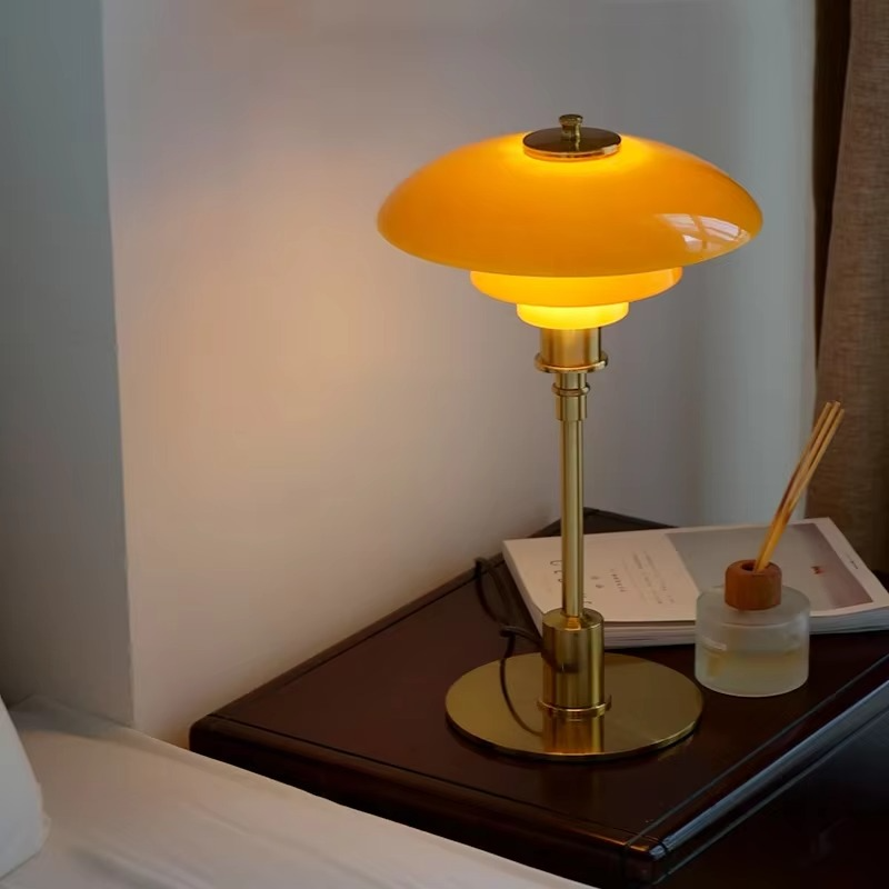 Retro Glass Table Lamp — Brass Base, Classic Design
