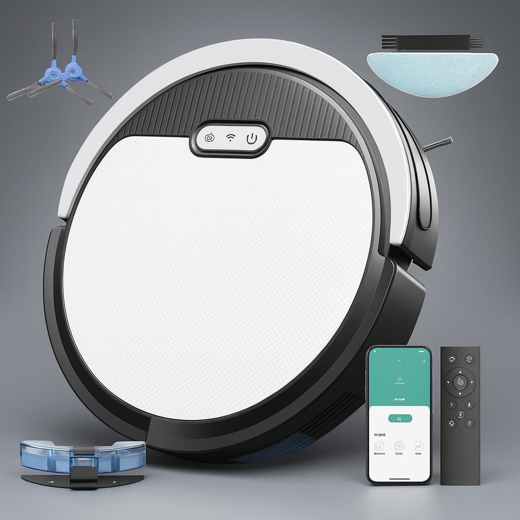 Smart appstyrd robotdammsugare — samtidig dammsugning och moppning, dubbelverkande design