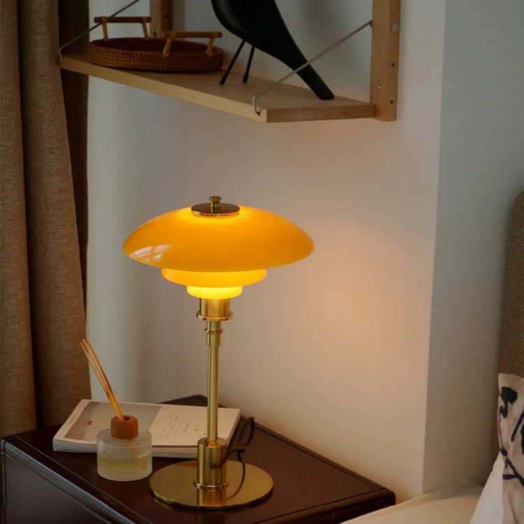Retro Glass Table Lamp — Brass Base, Classic Design