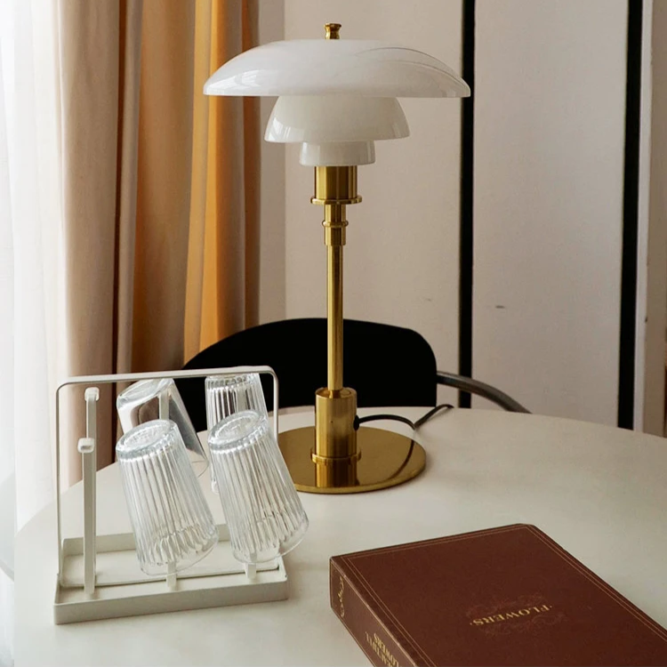 Retro Glass Table Lamp — Brass Base, Classic Design