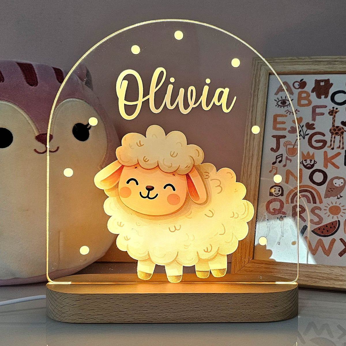 Lampă de veghe personalizată din acril, cu animal — nume gravat la comandă, lumină blândă