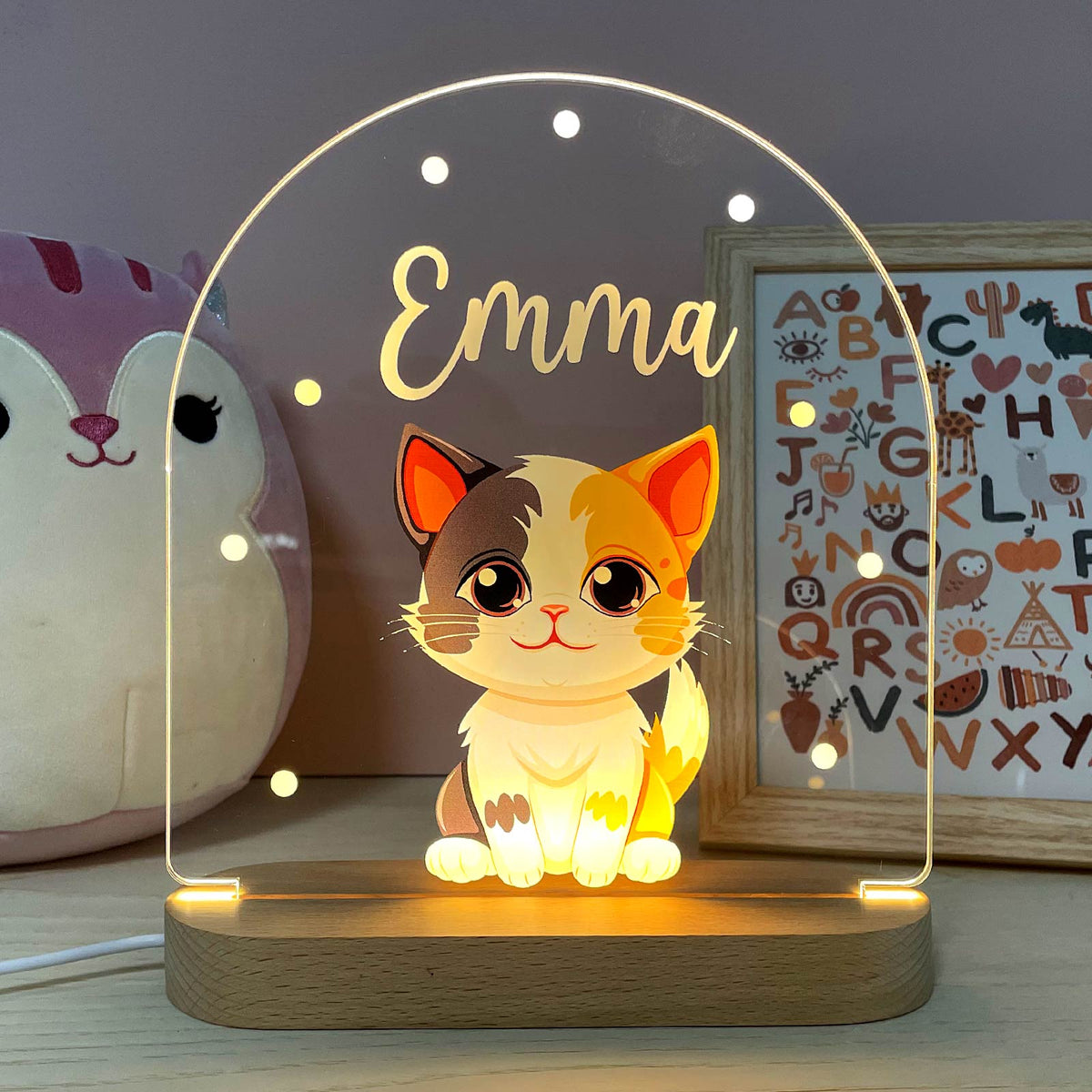 Lampă de veghe personalizată din acril, cu animal — nume gravat la comandă, lumină blândă