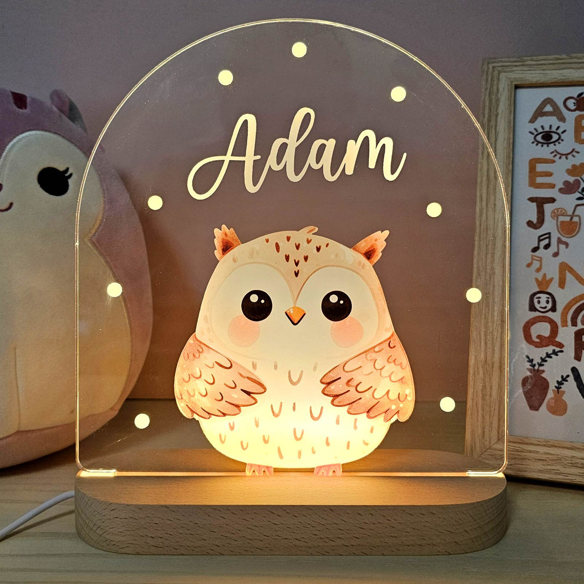 Lampă de veghe personalizată din acril, cu animal — nume gravat la comandă, lumină blândă