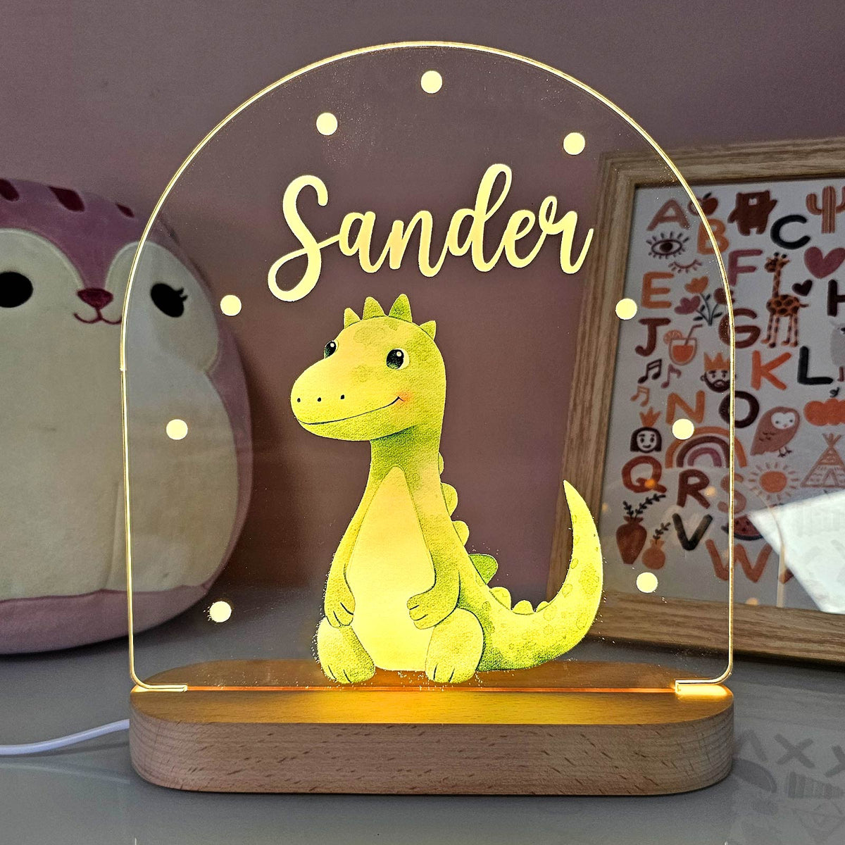 Lampă de veghe personalizată din acril, cu animal — nume gravat la comandă, lumină blândă