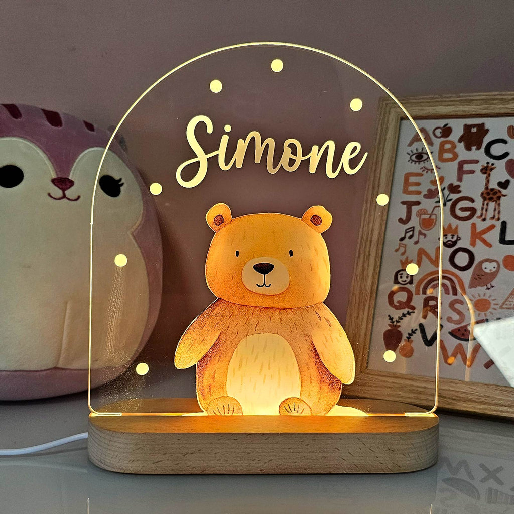 Lampă de veghe personalizată din acril, cu animal — nume gravat la comandă, lumină blândă