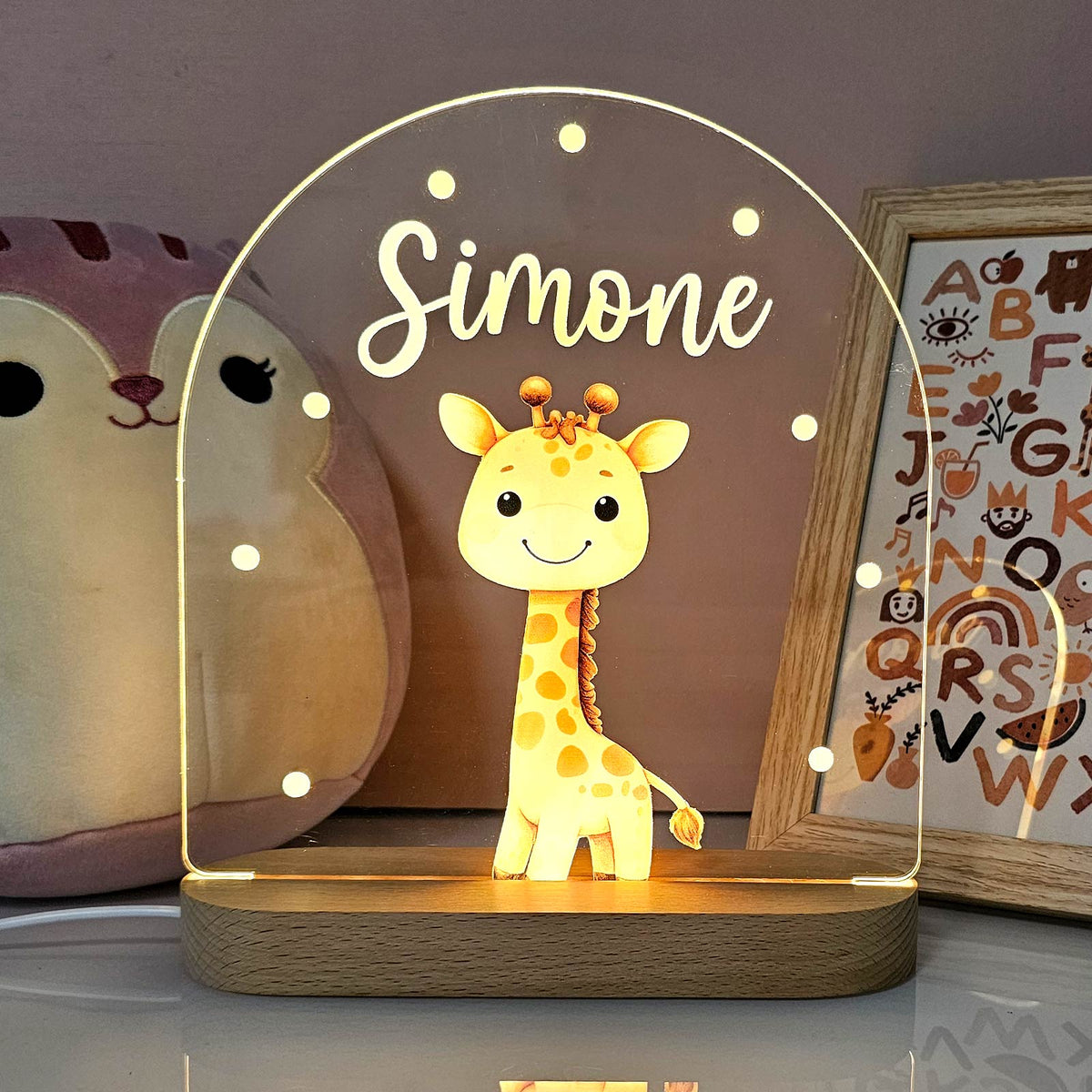 Lampă de veghe personalizată din acril, cu animal — nume gravat la comandă, lumină blândă