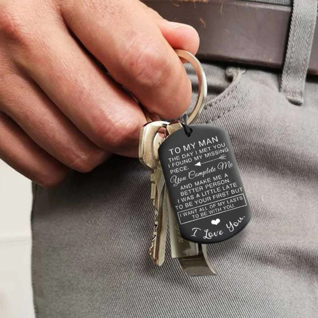 Ruostumattomasta teräksestä valmistetut avaimenperät, 2 kpl — henkilökohtainen viestikaiverrus