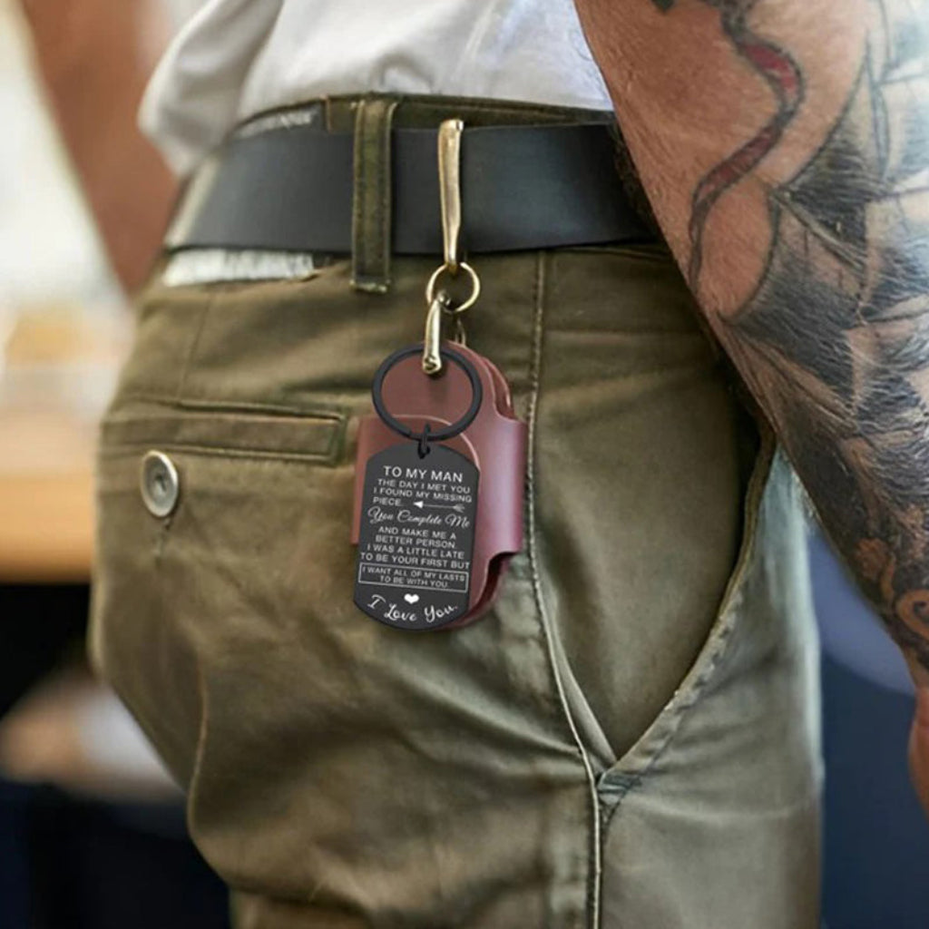 Ruostumattomasta teräksestä valmistetut avaimenperät, 2 kpl — henkilökohtainen viestikaiverrus