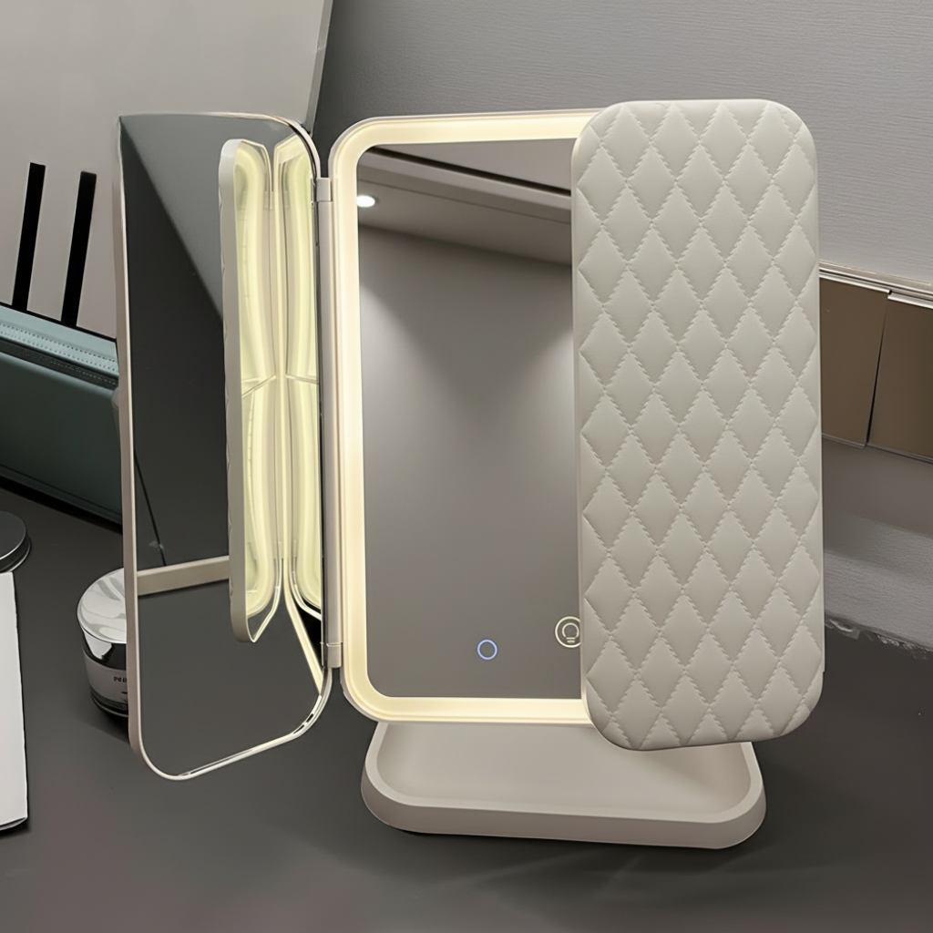 Opvouwbare luxe led-make-upspiegel — aanraakbediening, drie lichtstanden, dubbelzijdig