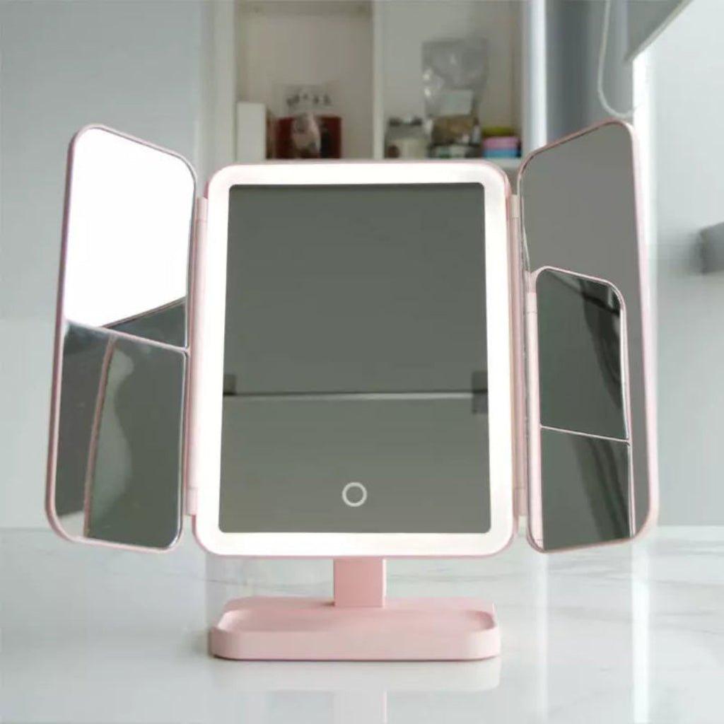 Opvouwbare luxe led-make-upspiegel — aanraakbediening, drie lichtstanden, dubbelzijdig