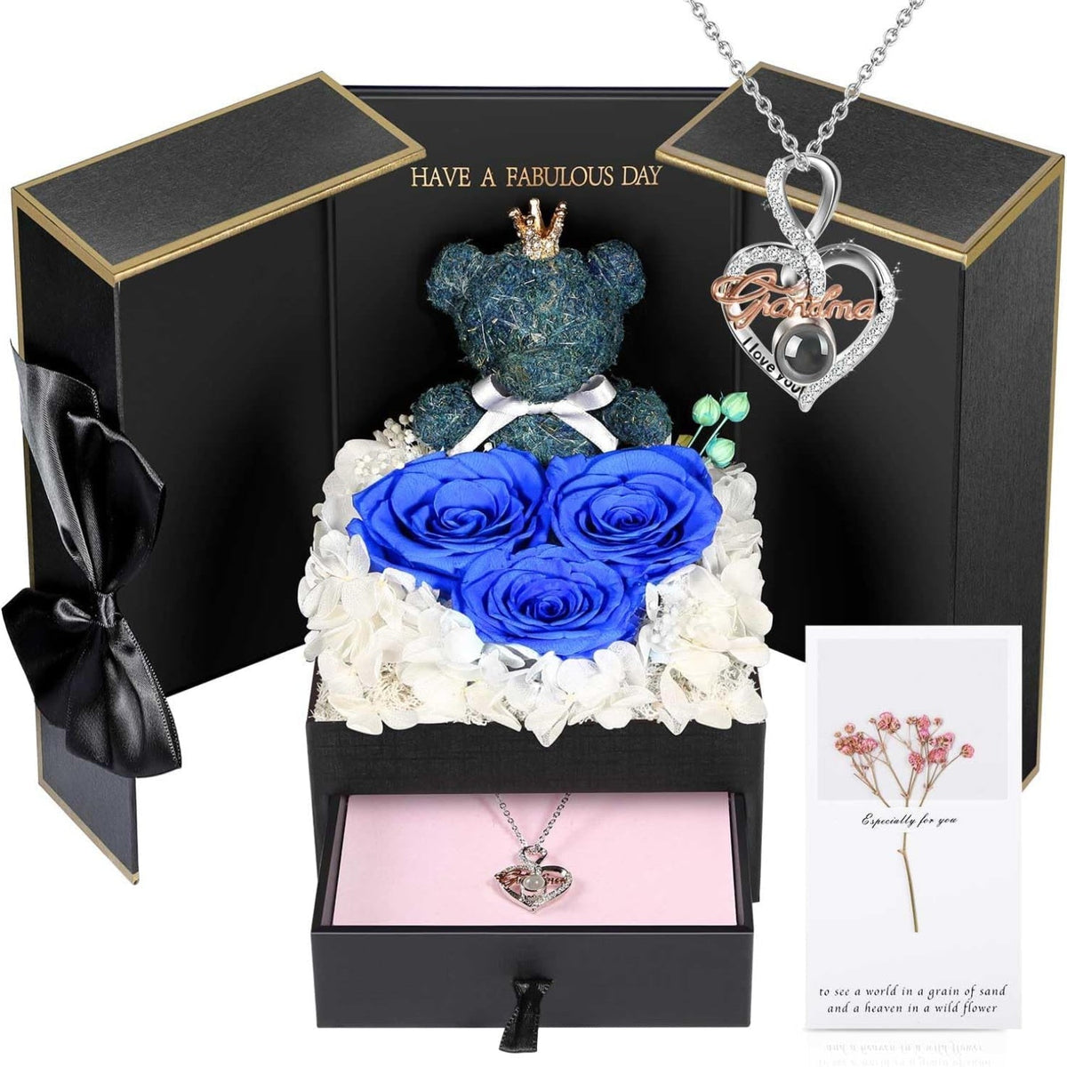 Collier orné d’une rose — Coffret de bijoux prêt à offrir