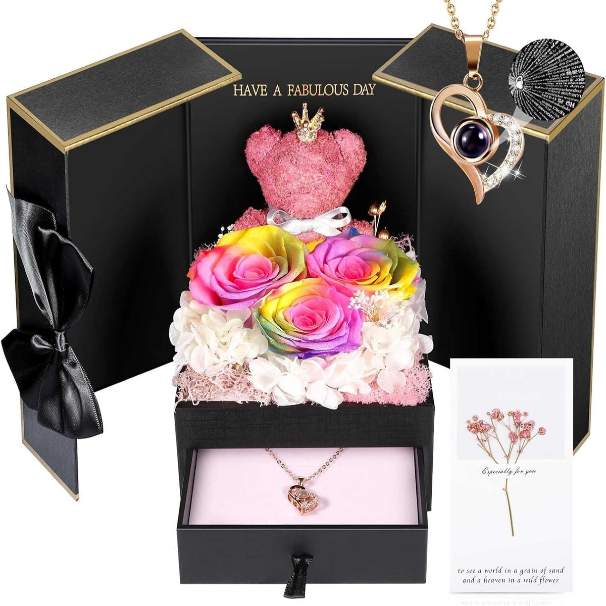 Collier orné d’une rose — Coffret de bijoux prêt à offrir
