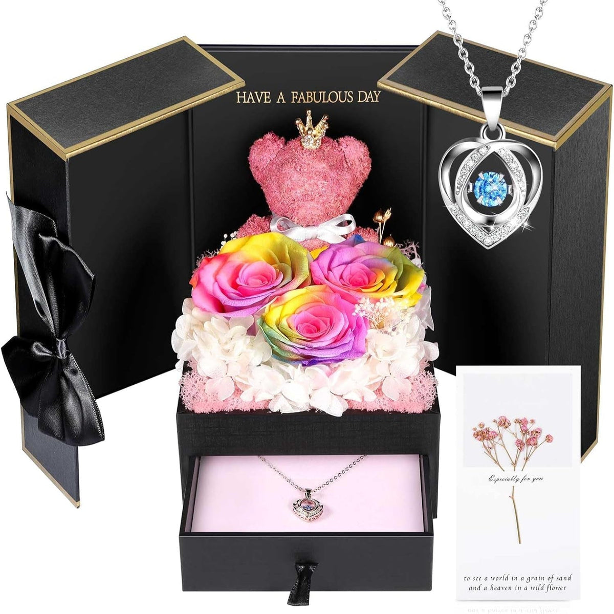Collier orné d’une rose — Coffret de bijoux prêt à offrir