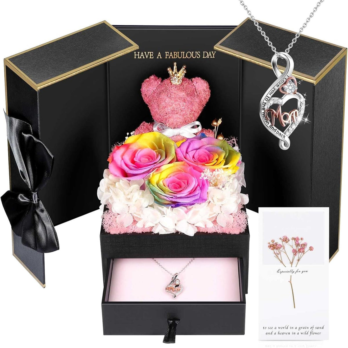 Collier orné d’une rose — Coffret de bijoux prêt à offrir