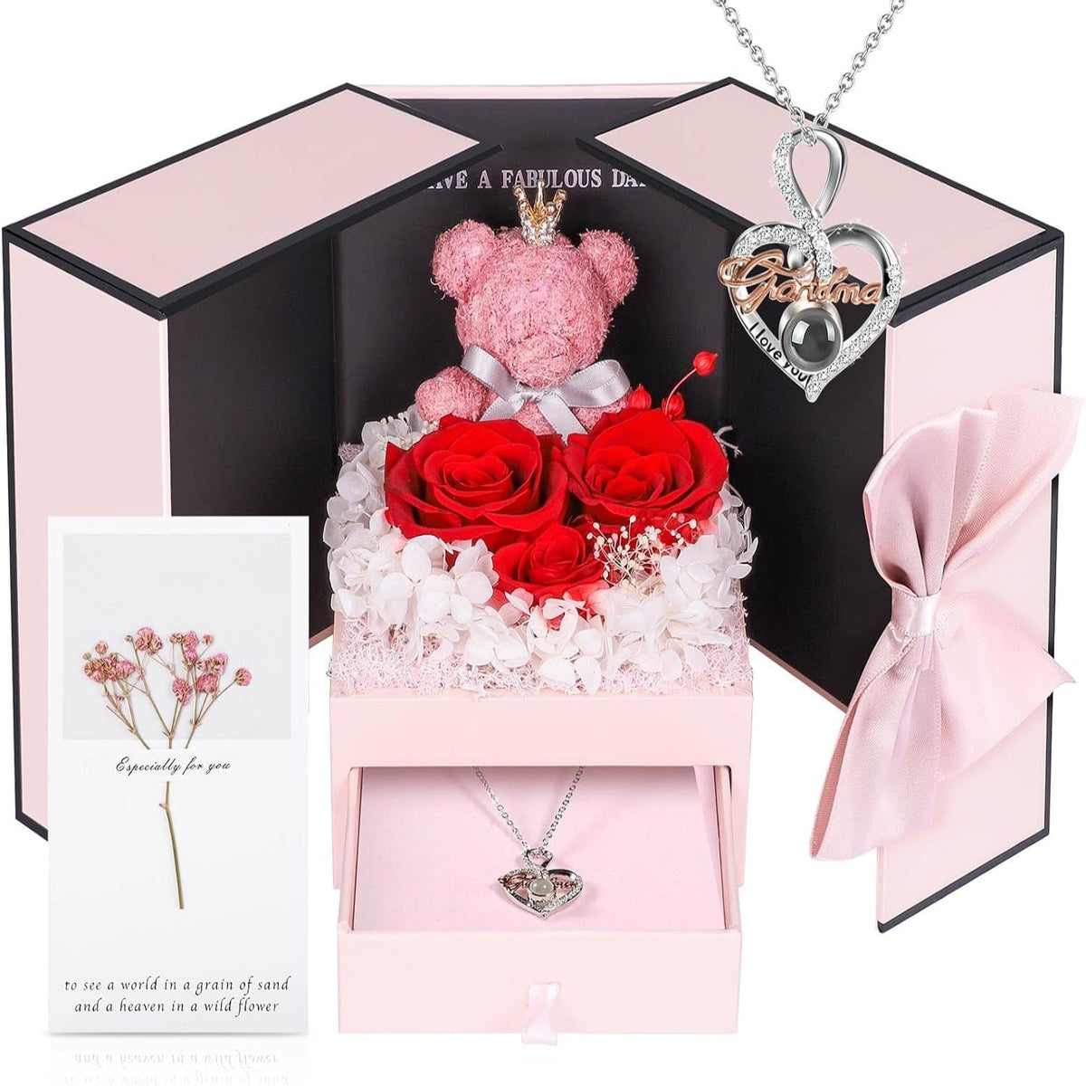 Collier orné d’une rose — Coffret de bijoux prêt à offrir
