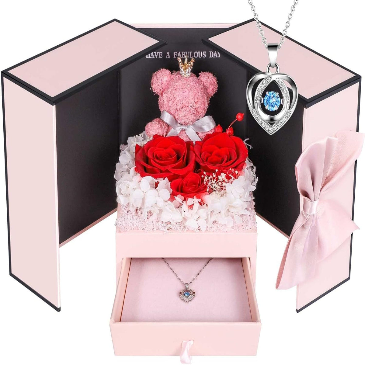 Collier orné d’une rose — Coffret de bijoux prêt à offrir