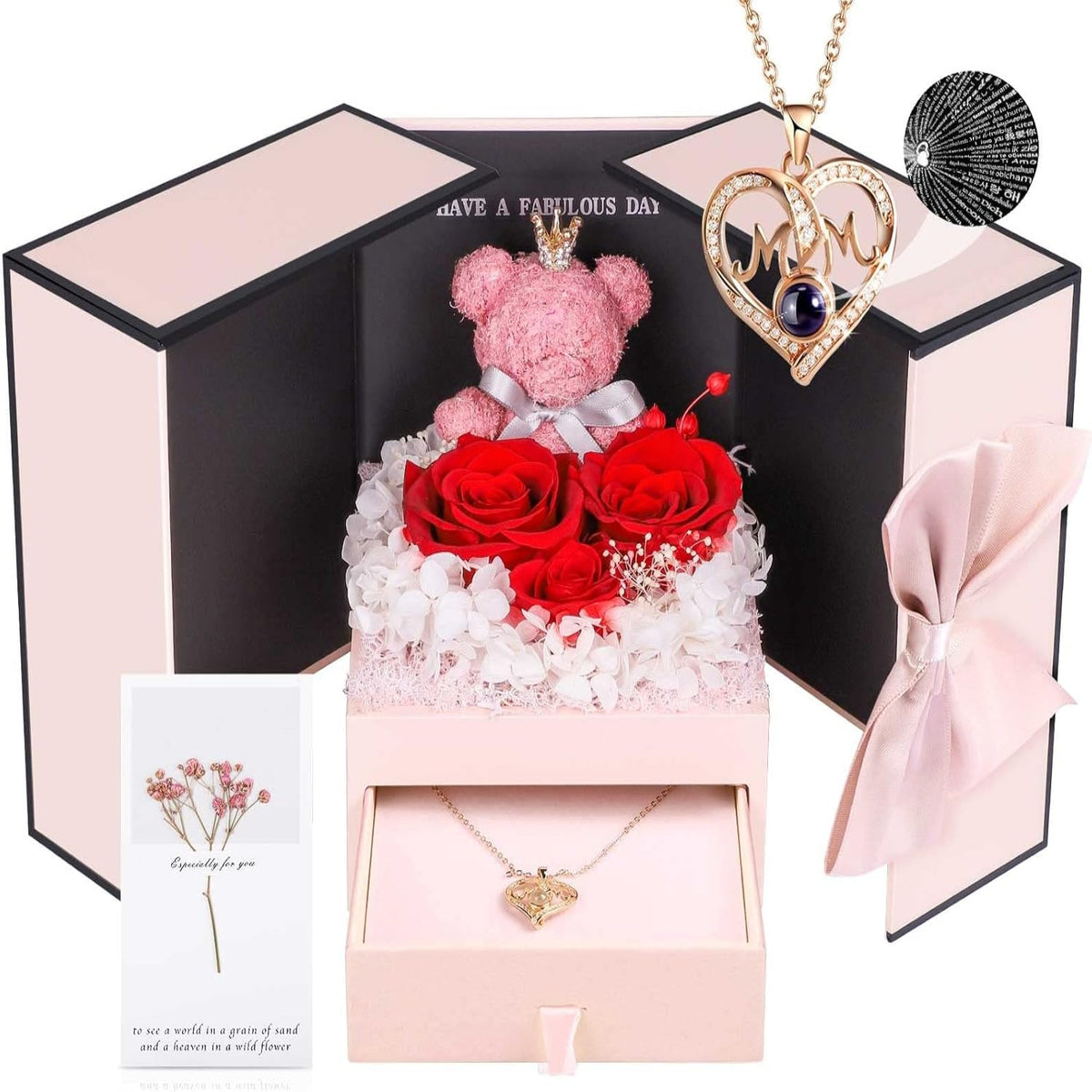 Collier orné d’une rose — Coffret de bijoux prêt à offrir