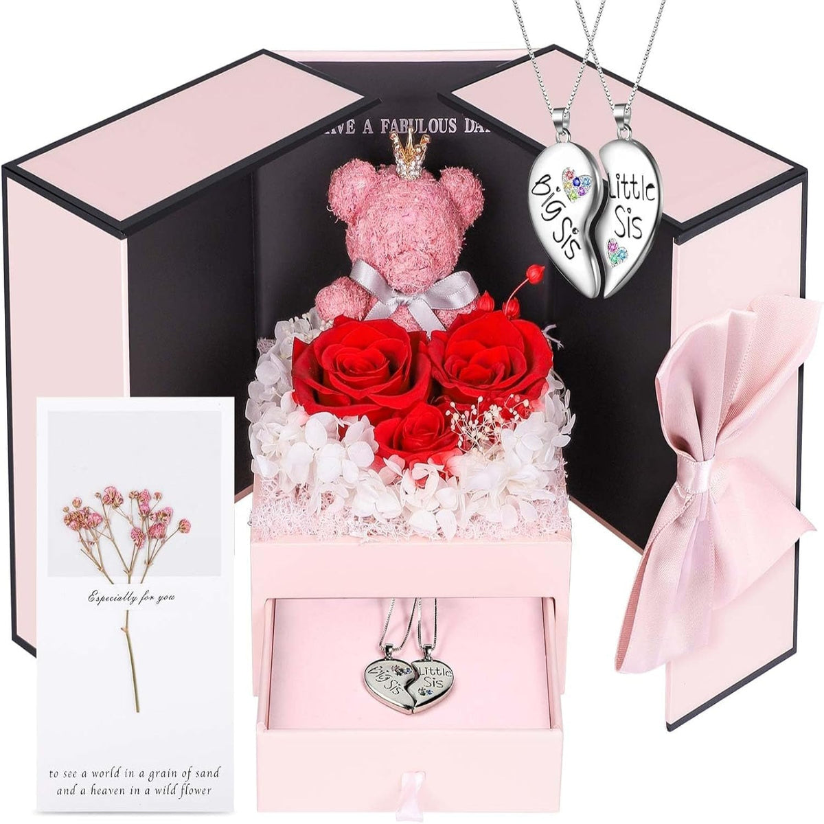 Collier orné d’une rose — Coffret de bijoux prêt à offrir