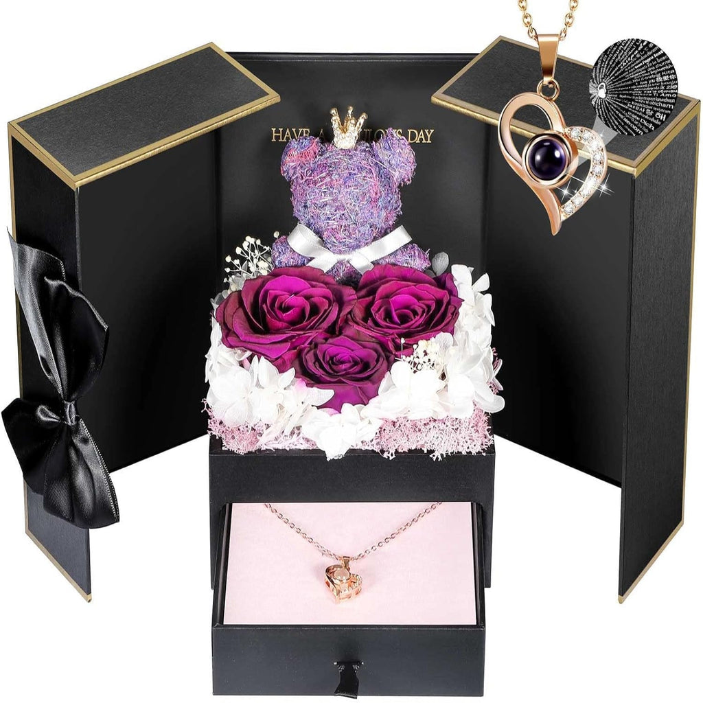 Collier orné d’une rose — Coffret de bijoux prêt à offrir