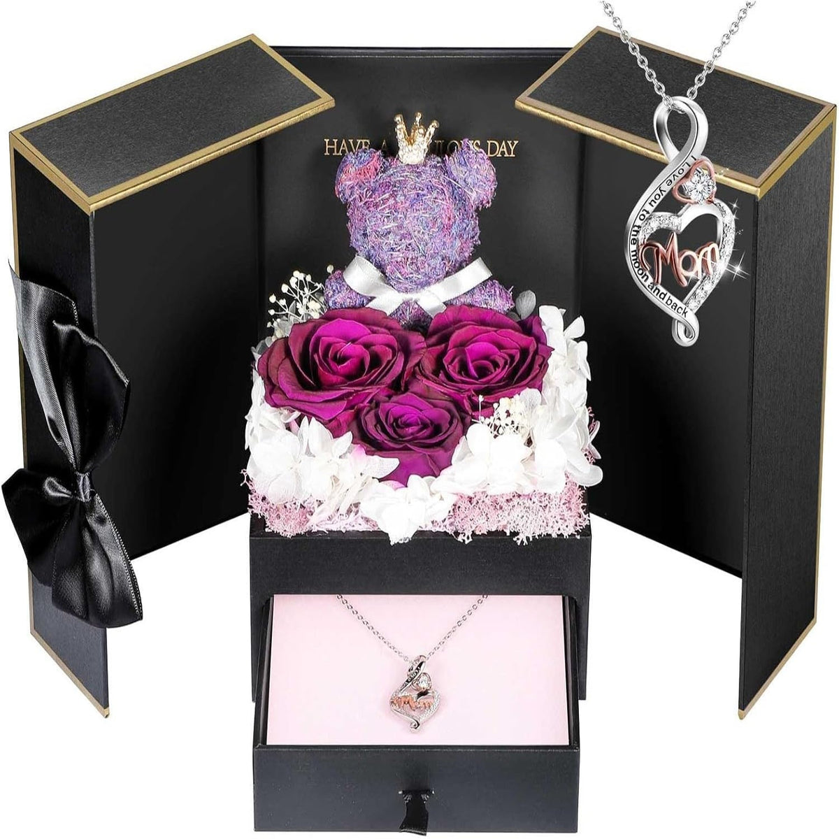 Collier orné d’une rose — Coffret de bijoux prêt à offrir
