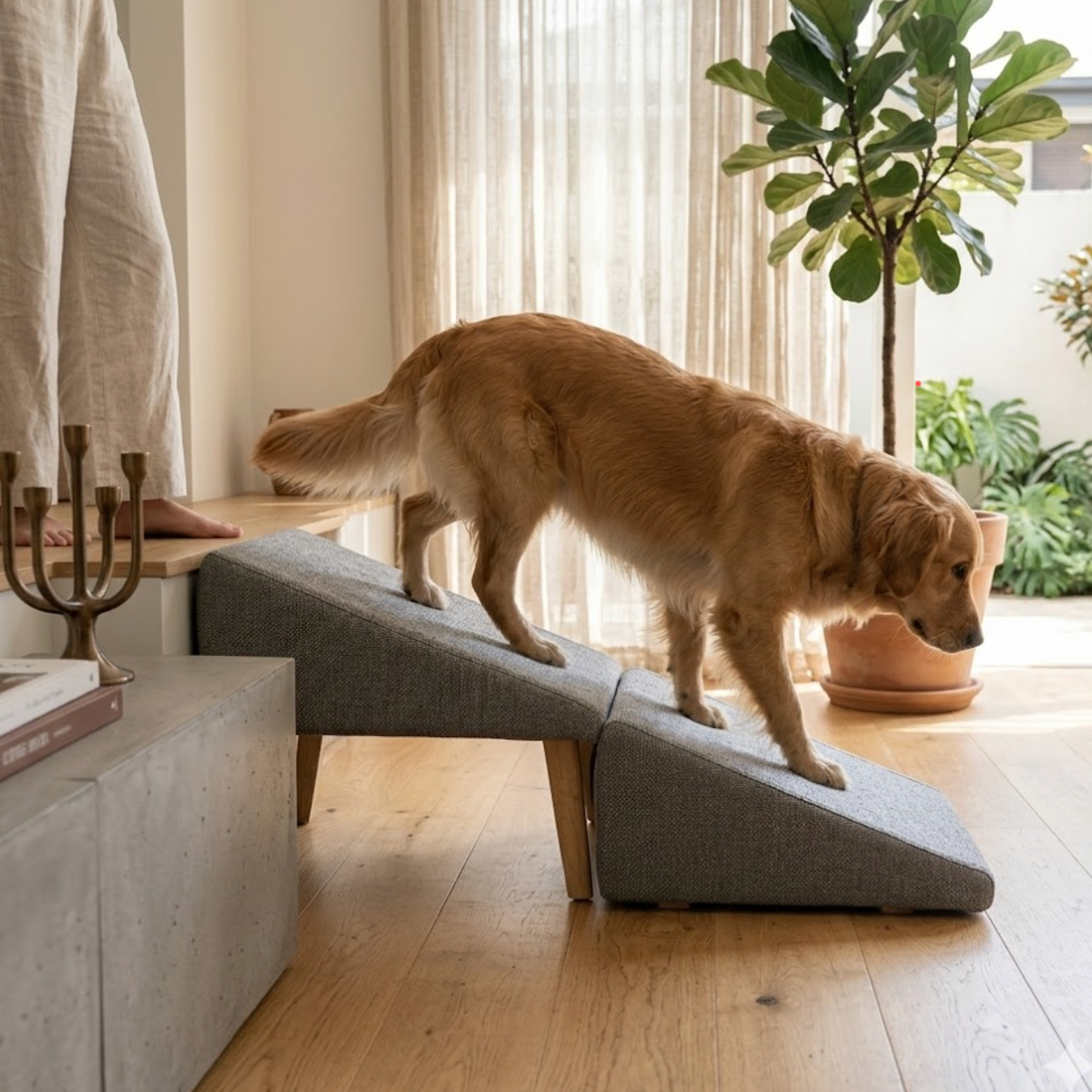 2-in-1 Split Ottoman Dog Ramp for Couch, Bed, Car & Cats