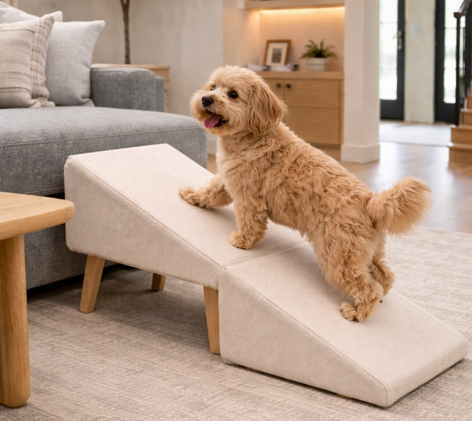 2-in-1 Split Ottoman Dog Ramp for Couch, Bed, Car & Cats