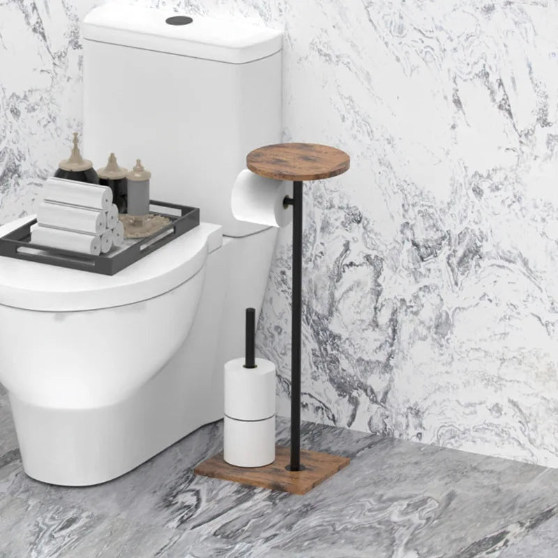 Porte-papier toilette avec étagère – Design en bois et métal - Esilora