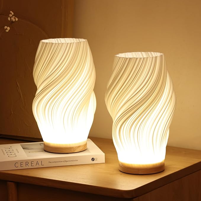 Modern White Plastic LED Table Lamp — Dimmable, Wave Design, 3 Brightness Settings