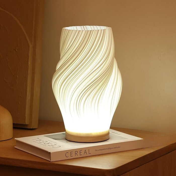 Modern White Plastic LED Table Lamp — Dimmable, Wave Design, 3 Brightness Settings