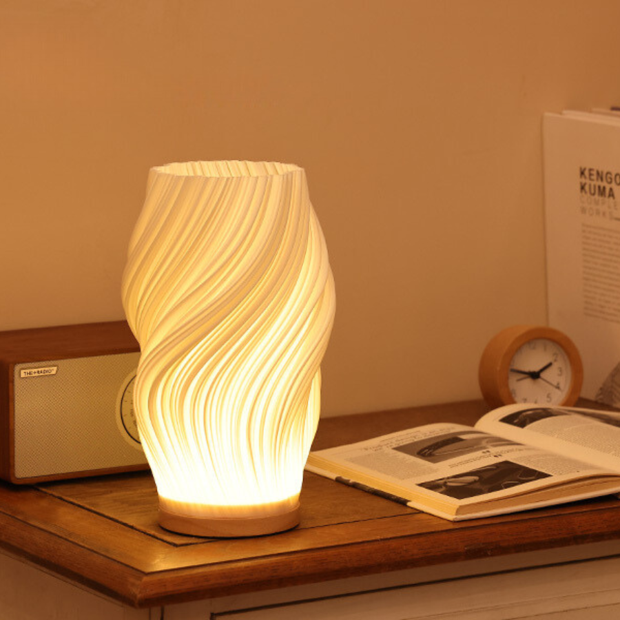 Modern White Plastic LED Table Lamp — Dimmable, Wave Design, 3 Brightness Settings