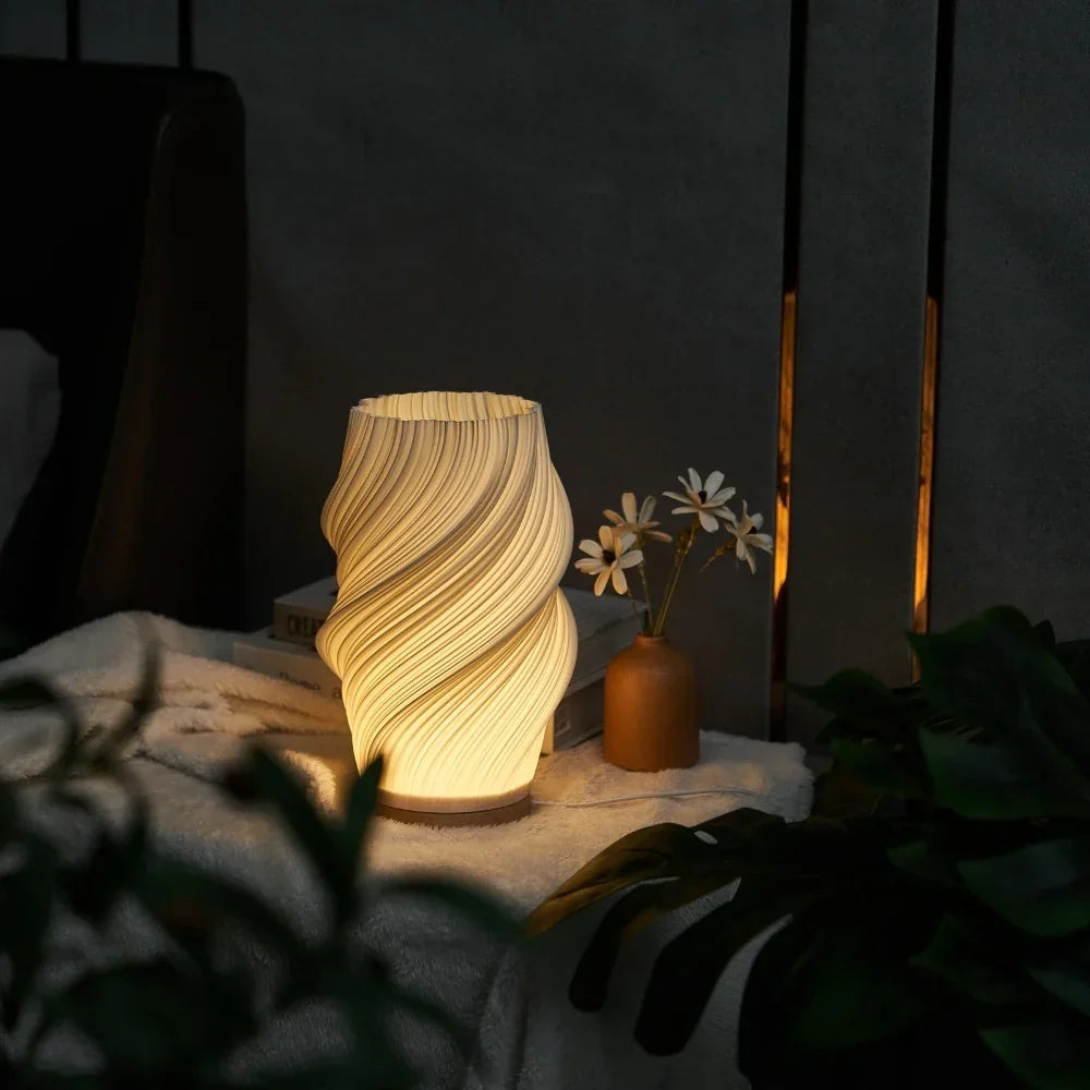 Modern White Plastic LED Table Lamp — Dimmable, Wave Design, 3 Brightness Settings