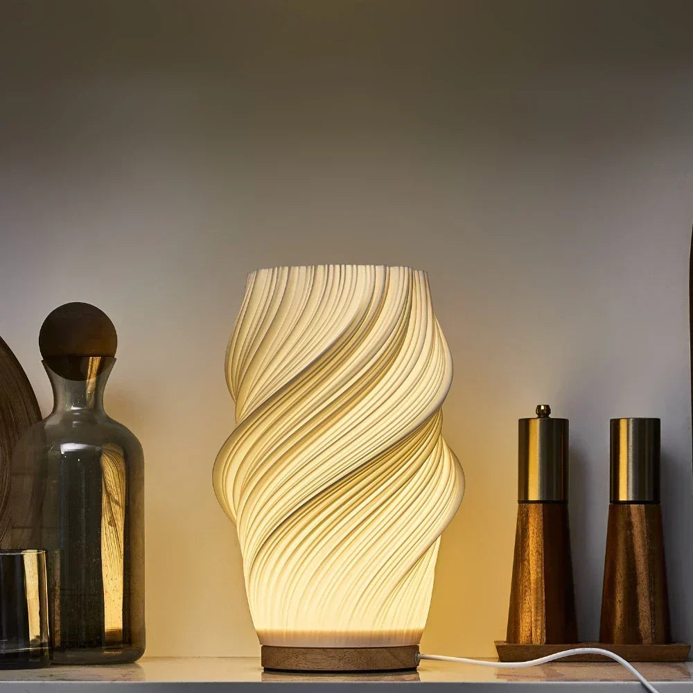Modern White Plastic LED Table Lamp — Dimmable, Wave Design, 3 Brightness Settings