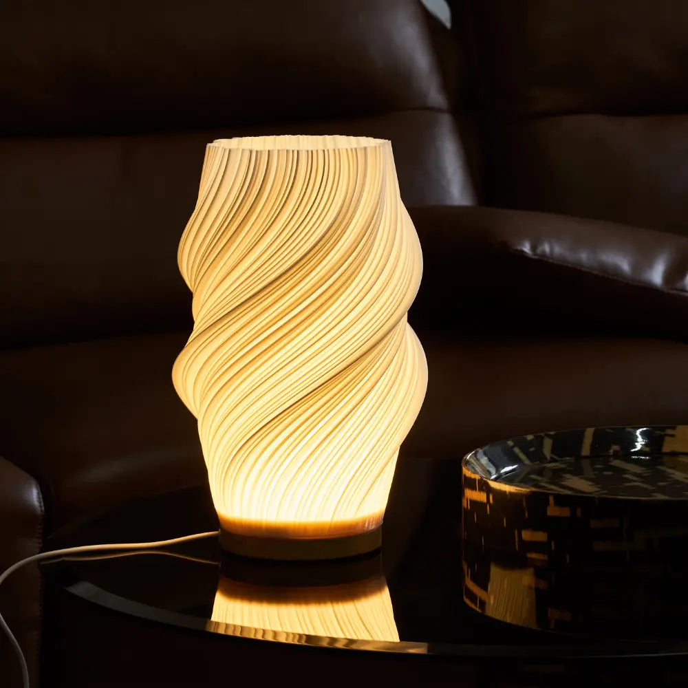 Modern White Plastic LED Table Lamp — Dimmable, Wave Design, 3 Brightness Settings