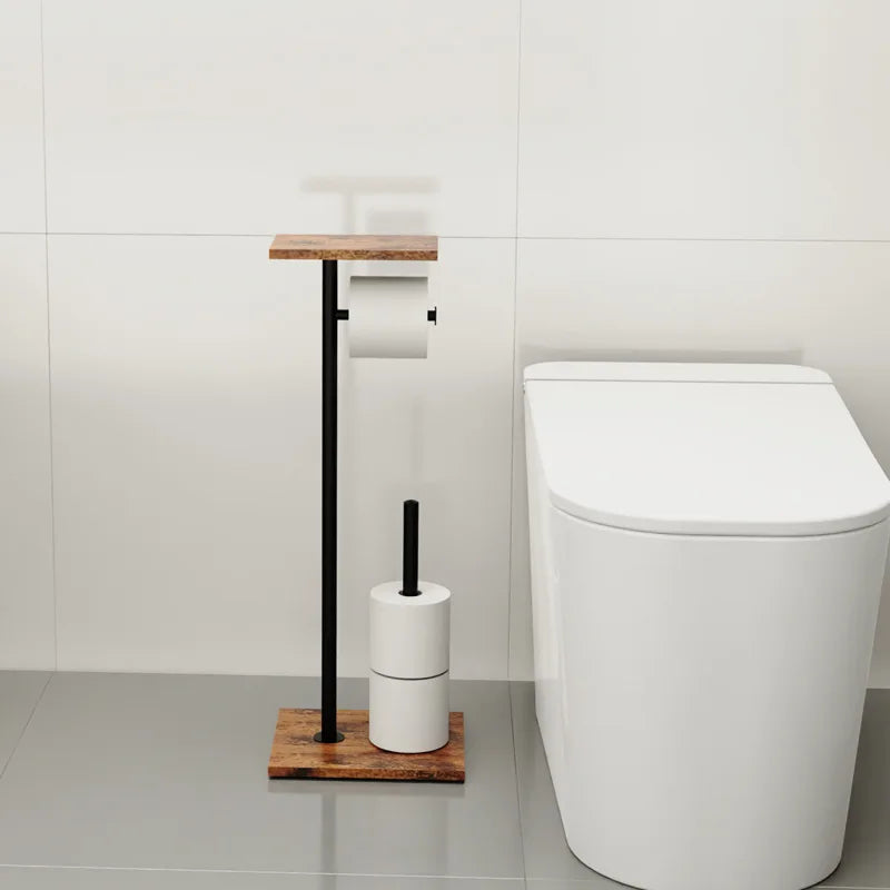 Porte-papier toilette avec étagère – Design en bois et métal - Esilora