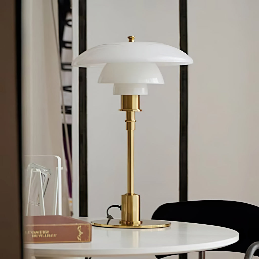 Retro Glass Table Lamp — Brass Base, Classic Design