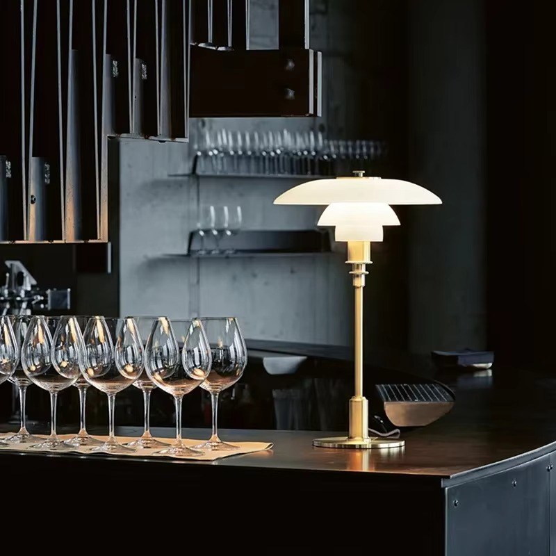 Retro Glass Table Lamp — Brass Base, Classic Design
