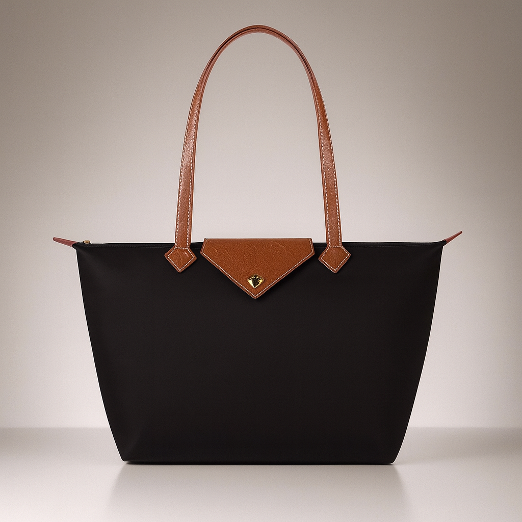 Malá strukturovaná značková kabelka shopper — moderní popruh