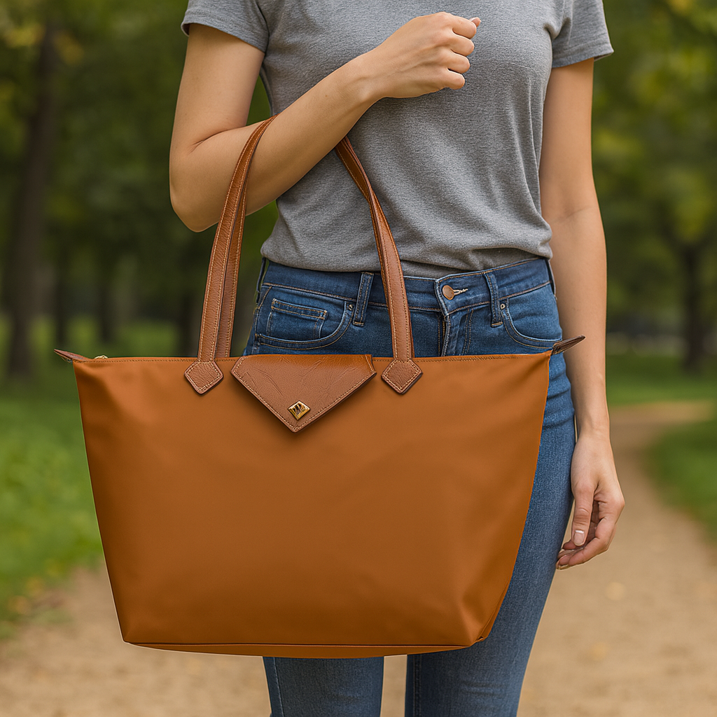 Malá strukturovaná značková kabelka shopper — moderní popruh