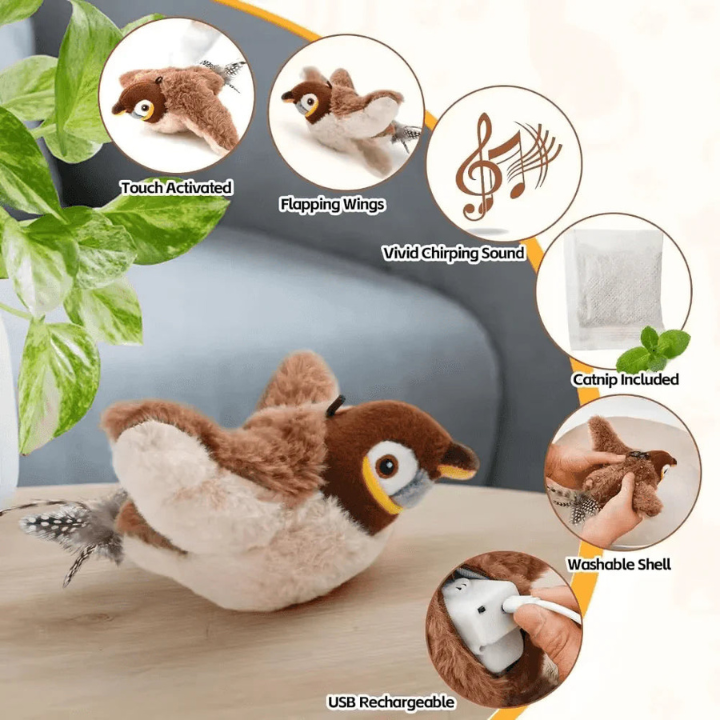 SkyChase Motion-Activated Flapping Plush Bird Cat Toy