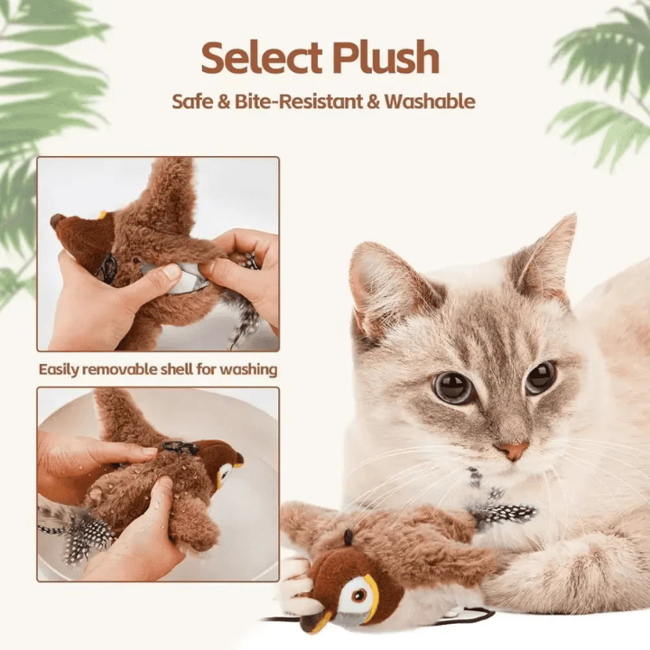 SkyChase Motion-Activated Flapping Plush Bird Cat Toy