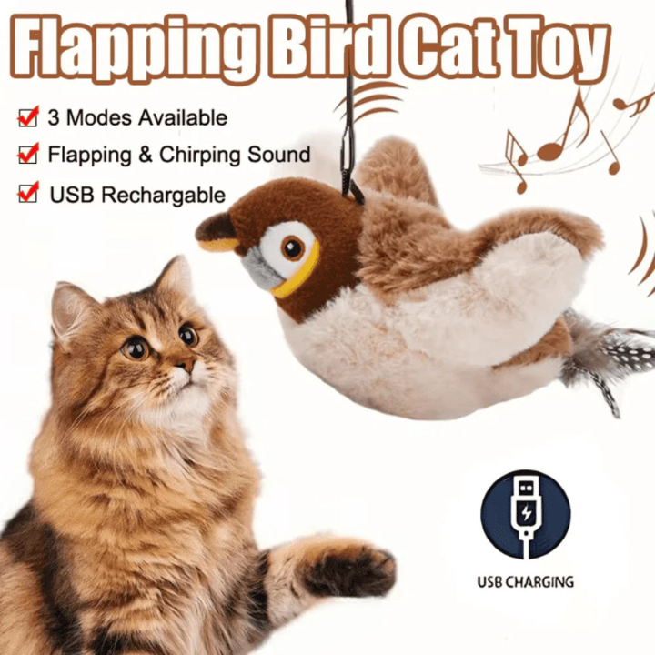 SkyChase Motion-Activated Flapping Plush Bird Cat Toy