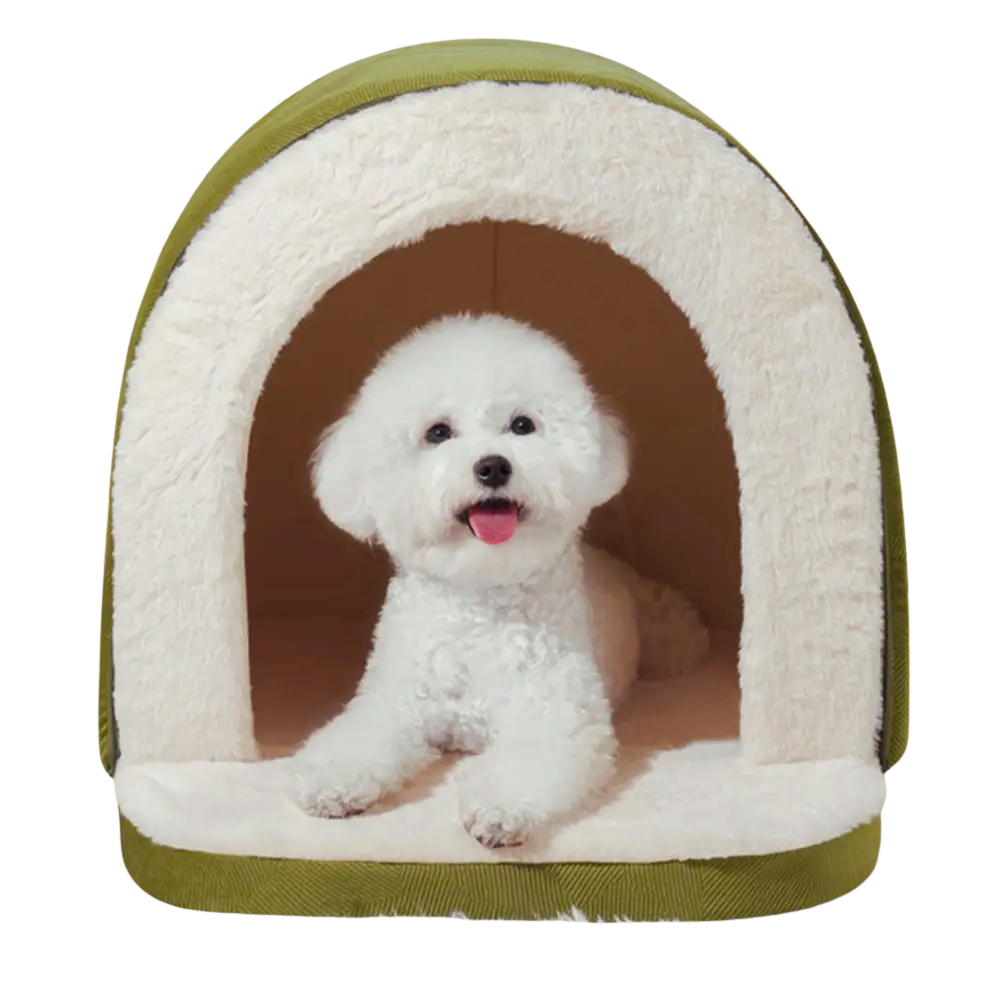 SnugTail Cozy Cave Dog House — Enclosed, Cushioned Base