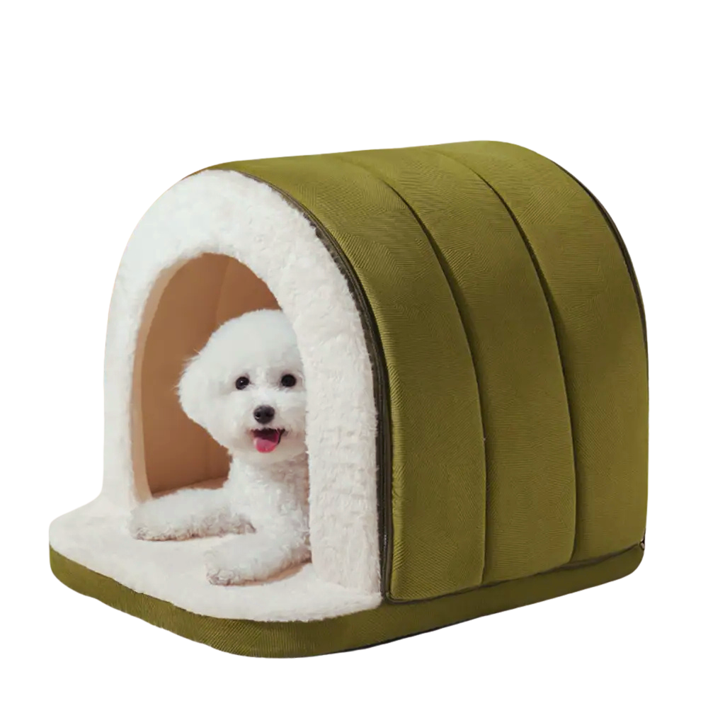 SnugTail Cozy Cave Dog House — Enclosed, Cushioned Base