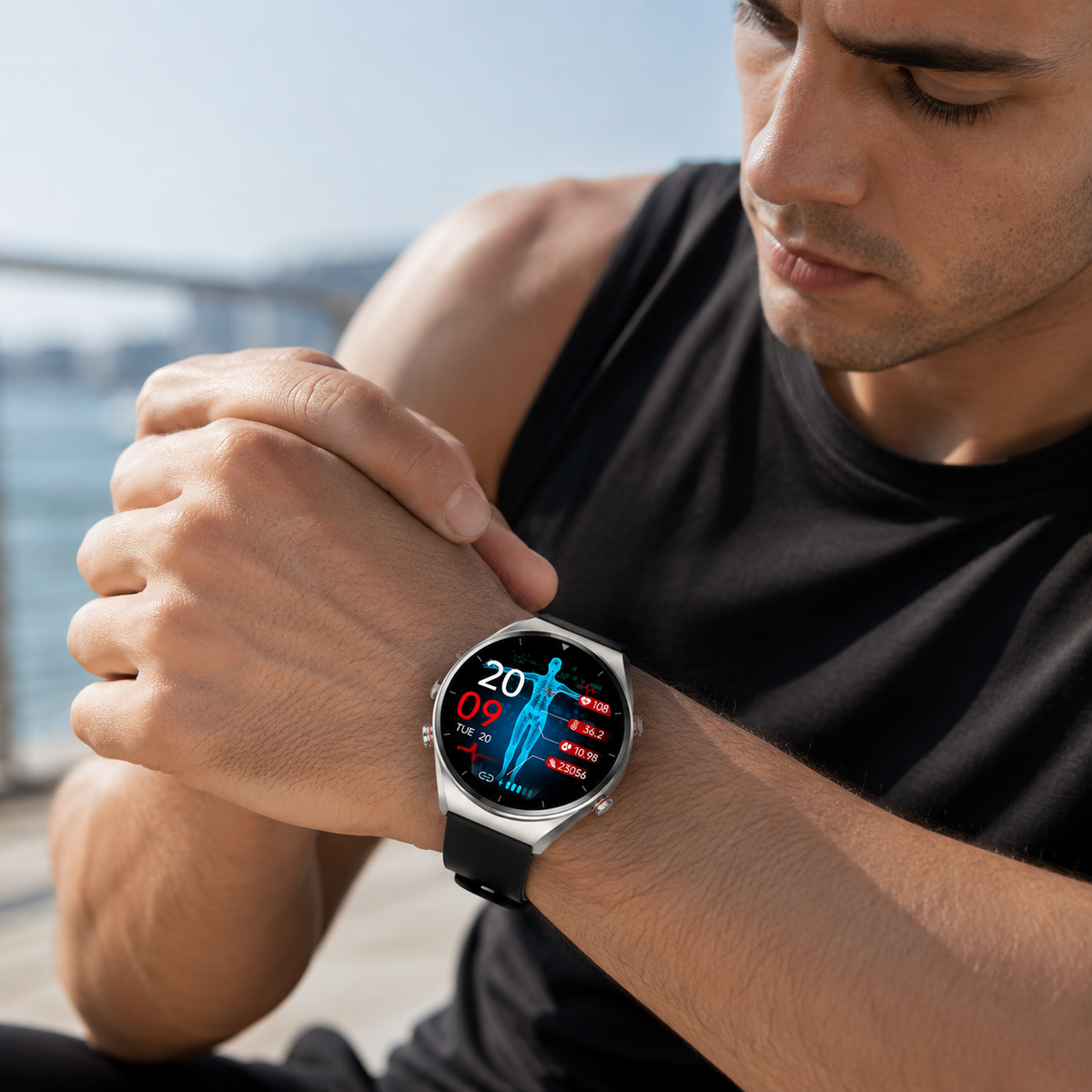 Smartwatch desportivo e de fitness — monitor de frequência cardíaca, monitor de atividade e relógio de treino