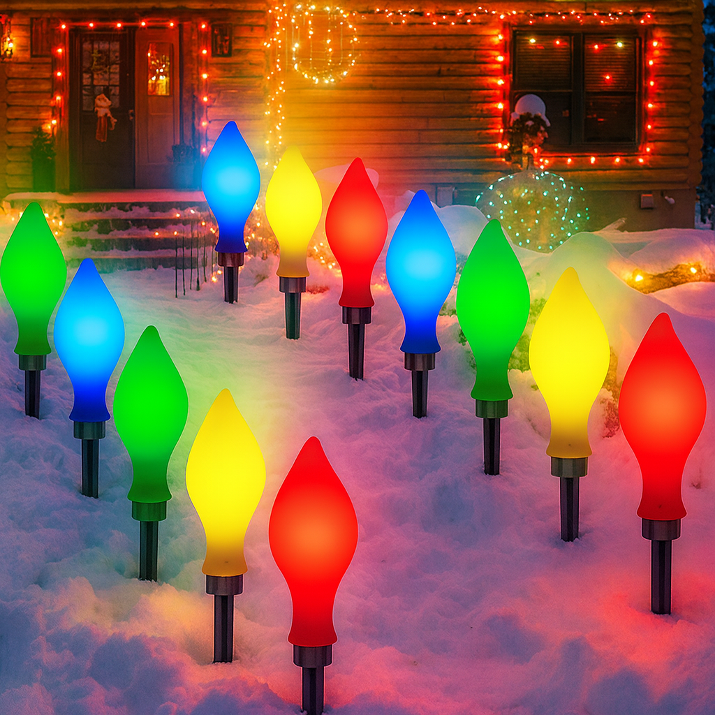 Luzes solares de Natal de plástico, pacote de 12 — luminárias de jardim em forma de chama