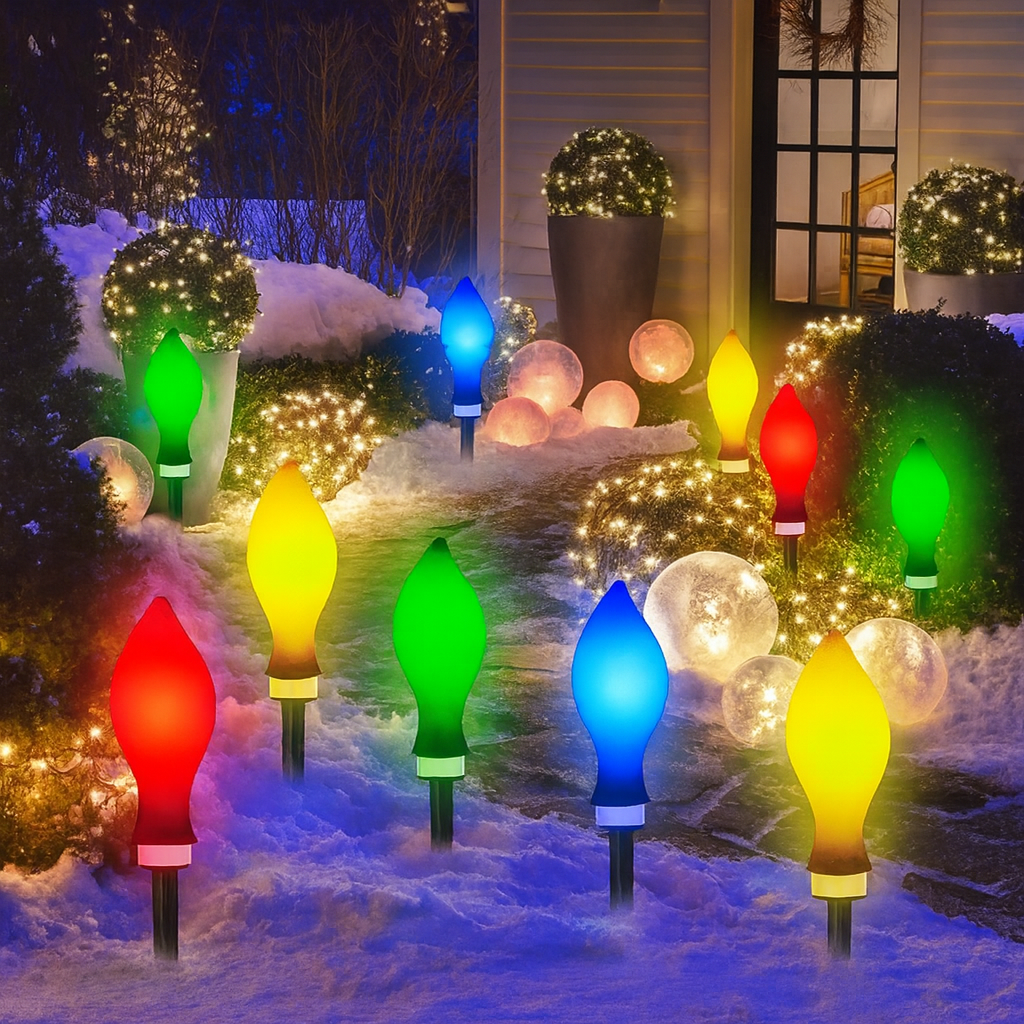 Luzes solares de Natal de plástico, pacote de 12 — luminárias de jardim em forma de chama